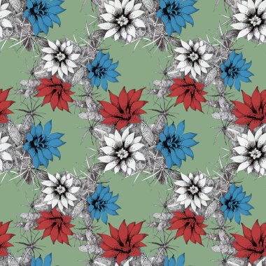 Kırmızı ve mavi çiçekli desen