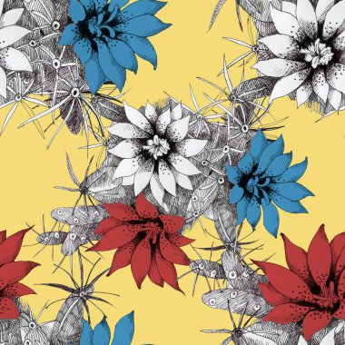 Kırmızı ve mavi çiçekli desen 