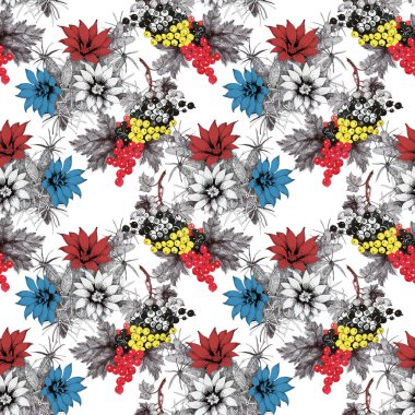 Çiçek ve meyveleri ile desen 