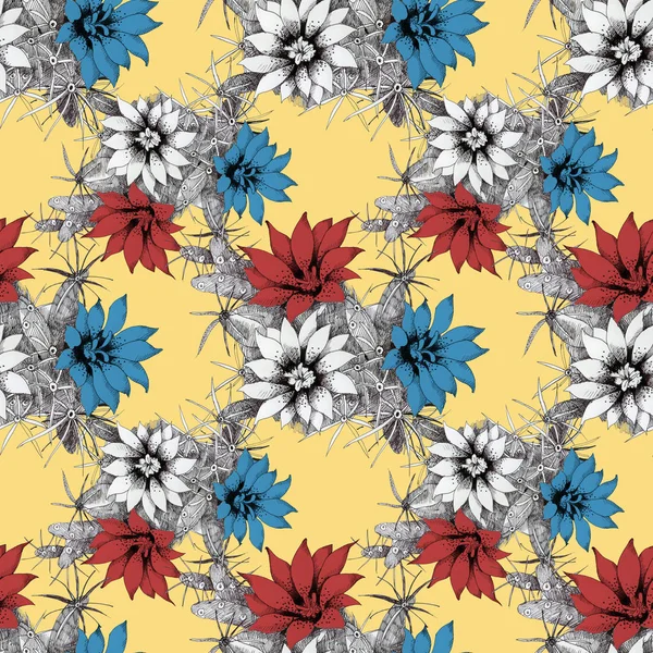 赤と青の花を持つパターン — ストック写真