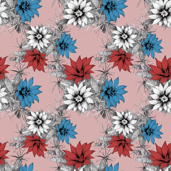 Pattern with red and blue flowers — Stock Photo, Image