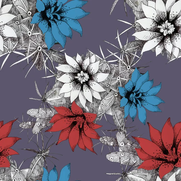 Pattern with red and blue flowers — Stock Photo, Image
