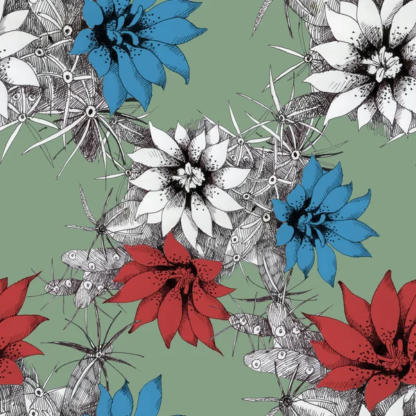 Patroon met rode en blauwe bloemen — Stockfoto