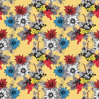 Çiçek ve meyveleri ile desen 