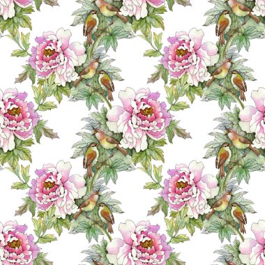 kuşlar ile pembe güller