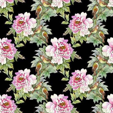 kuşlar ile pembe güller