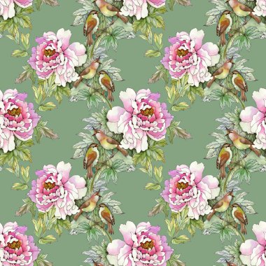 kuşlar ile pembe güller