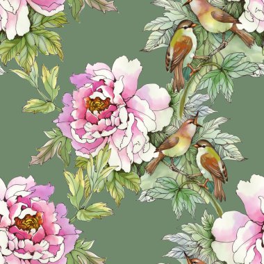 kuşlar ile pembe güller