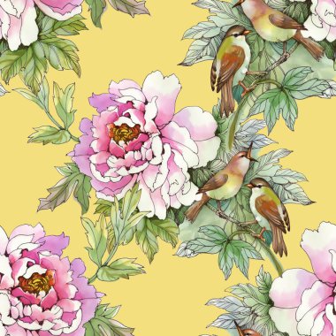 kuşlar ile pembe güller