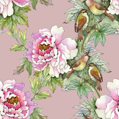 kuşlar ile pembe güller