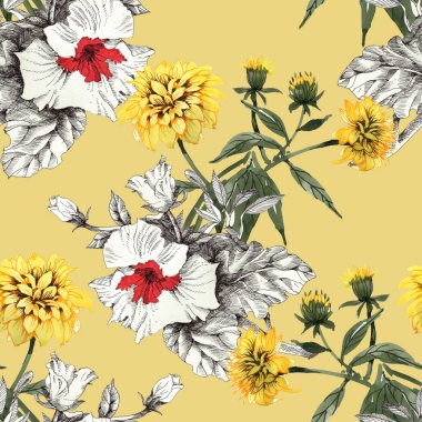  Sarı ve beyaz-kırmızı çiçekler arka plan