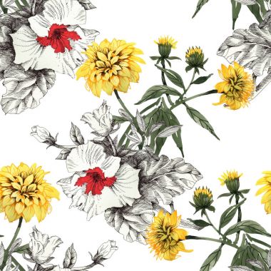  yellow and white-red  flowers  background clipart