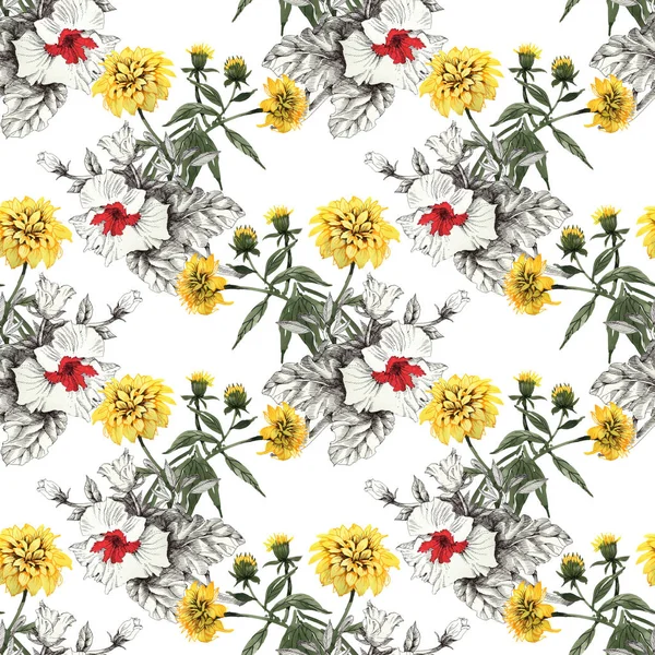 Yellow and white-red  flowers  background — Stock Photo, Image