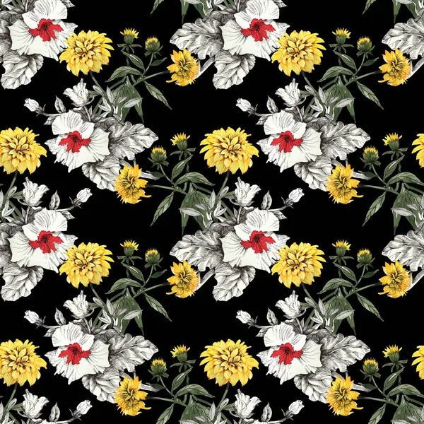 Amarillo y blanco-rojo flores fondo — Foto de Stock