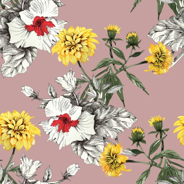 Amarelo e branco-vermelho flores fundo — Fotografia de Stock