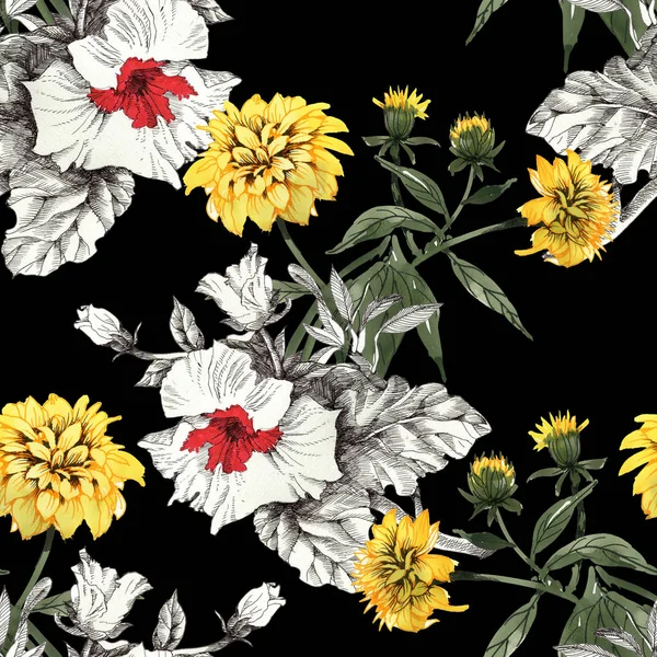 Fleurs jaunes et blanc-rouge fond — Photo