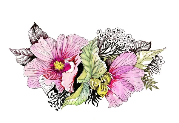 Handgezeichnete bunte Blumen — Stockfoto