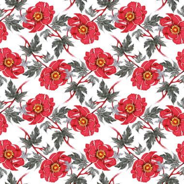 Kırmızı çiçekli suluboya desen