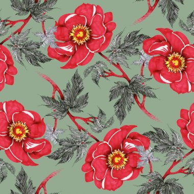 Kırmızı çiçekli suluboya desen