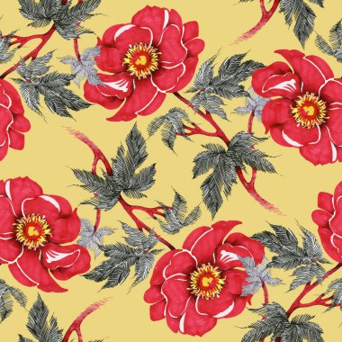 Kırmızı çiçekli suluboya desen