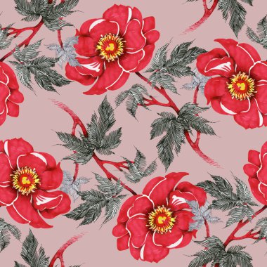 Kırmızı çiçekli suluboya desen