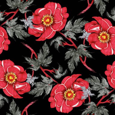 Kırmızı çiçekli suluboya desen