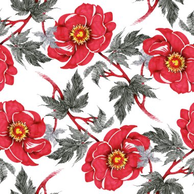Kırmızı çiçekli suluboya desen