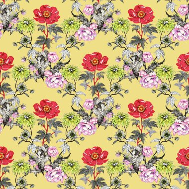 Sulu Boya desen renkli çiçekli