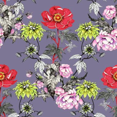 Sulu Boya desen renkli çiçekli