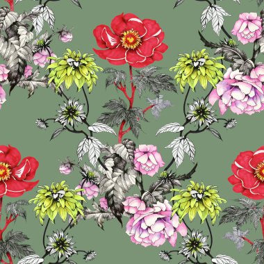 Sulu Boya desen renkli çiçekli