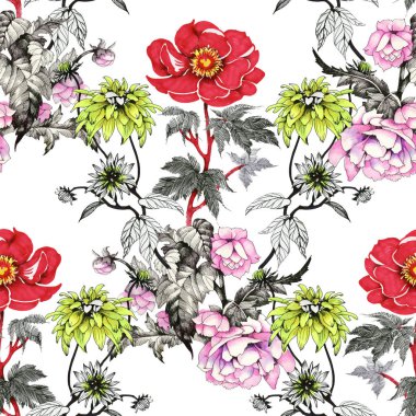 Sulu Boya desen renkli çiçekli