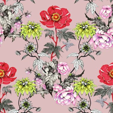 Sulu Boya desen renkli çiçekli