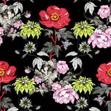 Sulu Boya desen renkli çiçekli