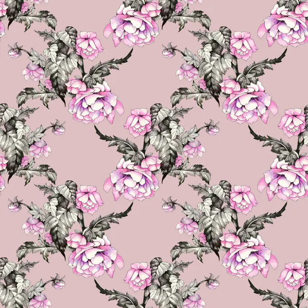 Aquarellmalerei mit rosa Blüten — Stockfoto