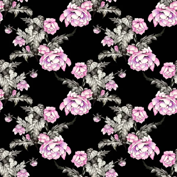 Акварель с розовыми цветами — стоковое фото