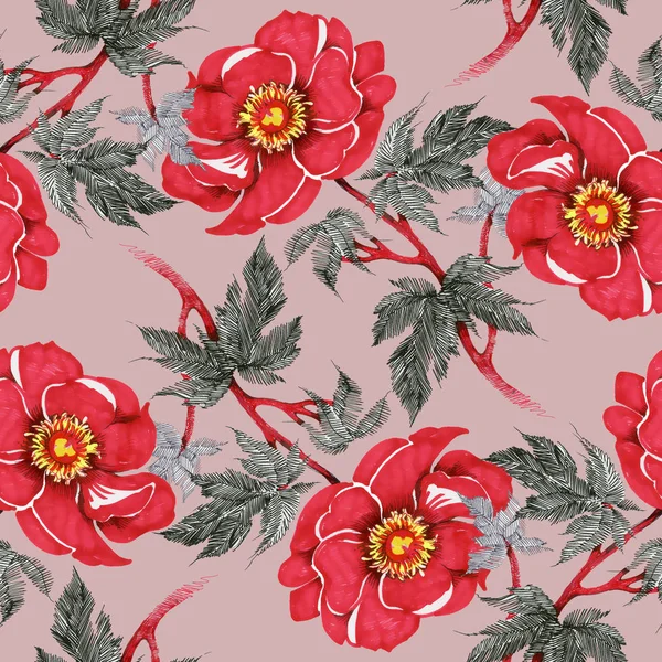 Kırmızı çiçekli suluboya desen