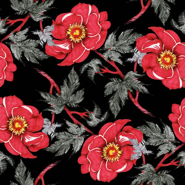 Kırmızı çiçekli suluboya desen