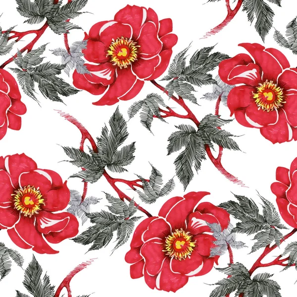 Kırmızı çiçekli suluboya desen