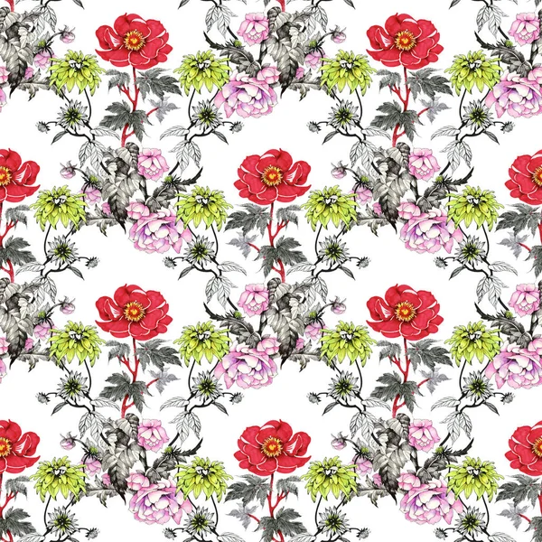 Sulu Boya desen renkli çiçekli