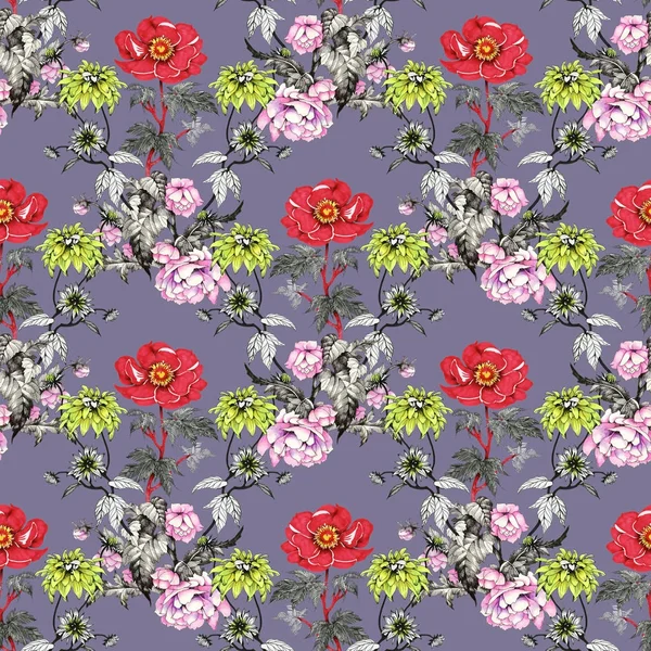 Sulu Boya desen renkli çiçekli