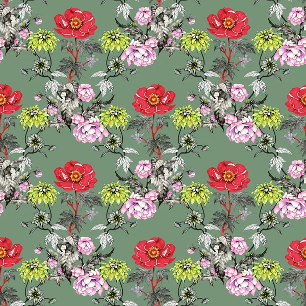 Sulu Boya desen renkli çiçekli