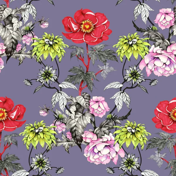 Sulu Boya desen renkli çiçekli