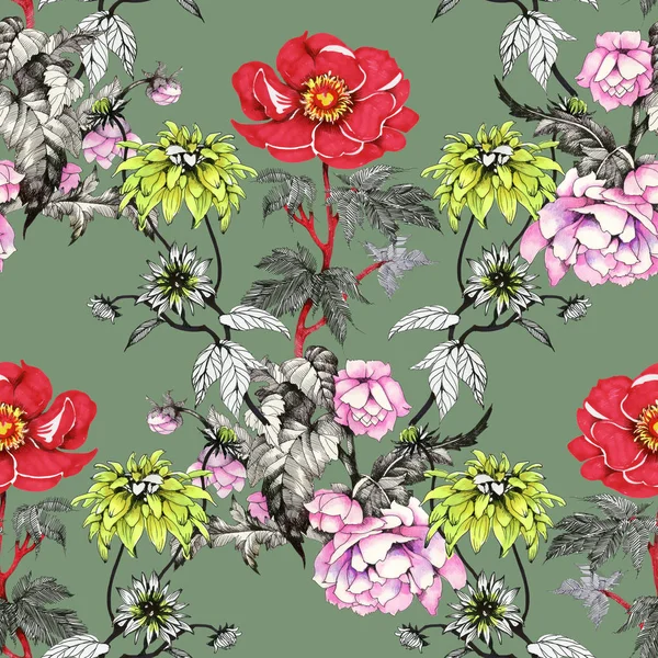 Sulu Boya desen renkli çiçekli