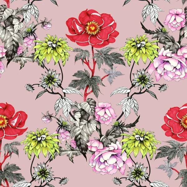 Sulu Boya desen renkli çiçekli