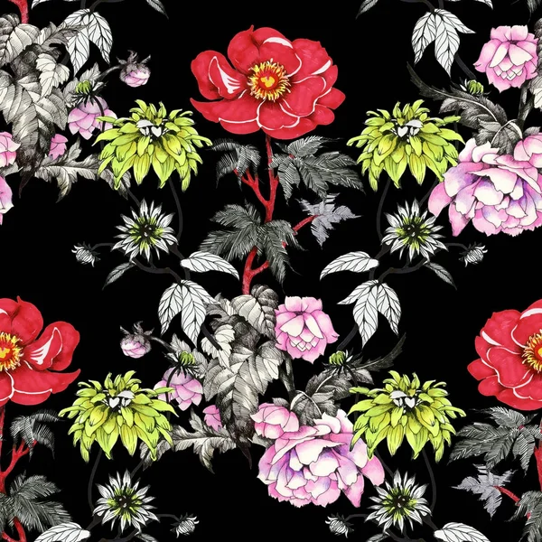 Sulu Boya desen renkli çiçekli