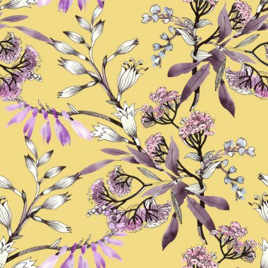 mor çiçekler el çekilmiş