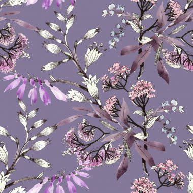 mor çiçekler el çekilmiş