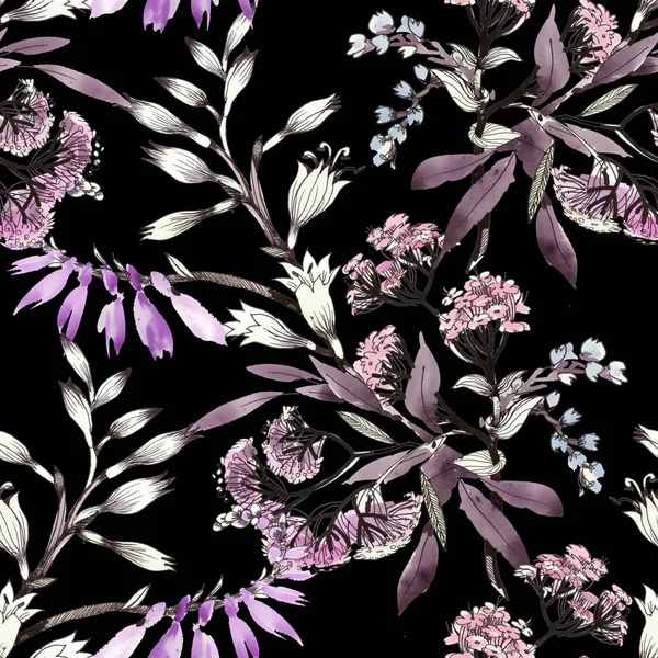 Hand getekend paarse bloemen — Stockfoto