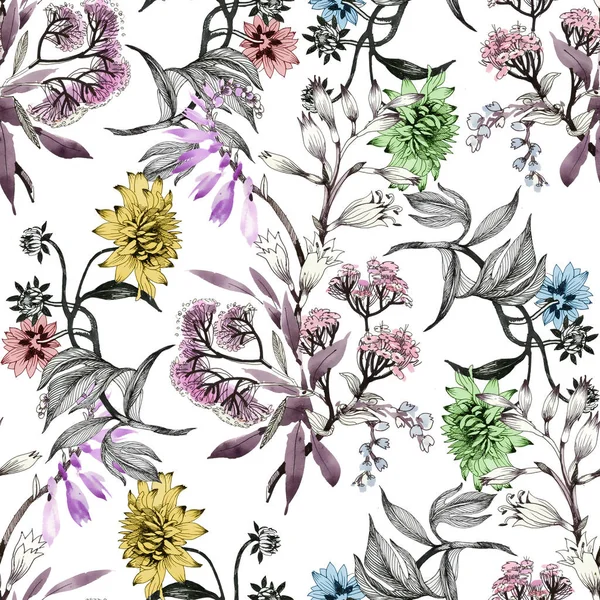 Ręcznie rysowane letnie kwiaty — Zdjęcie stockowe