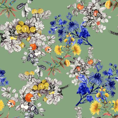 Çiçek ve meyveleri ile desen